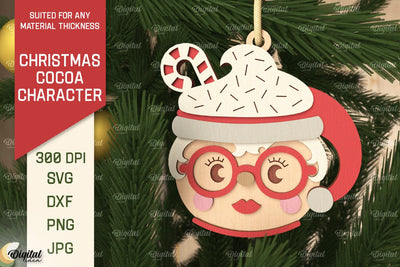 3D Christmas cocoa Mrs Claus Laser Cut. Xmas Ornament SVG SVG Evgenyia Guschina 