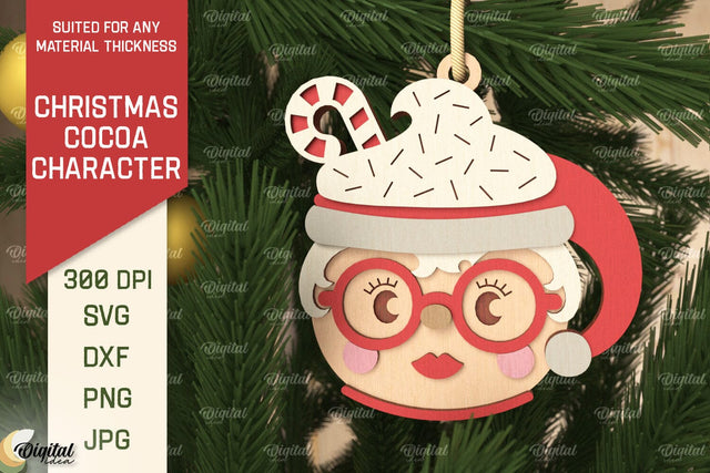 3D Christmas cocoa Mrs Claus Laser Cut. Xmas Ornament SVG SVG Evgenyia Guschina 