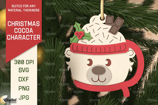 3D Christmas cocoa polar bear Laser Cut. Xmas Ornament SVG SVG Evgenyia Guschina 