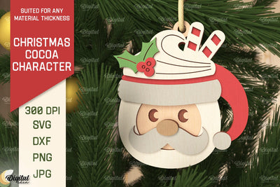 3D Christmas cocoa Santa Claus Laser Cut. Xmas Ornament SVG SVG Evgenyia Guschina 