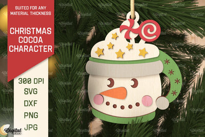 3D Christmas cocoa snowman Laser Cut. Xmas tree Ornament SVG SVG Evgenyia Guschina 