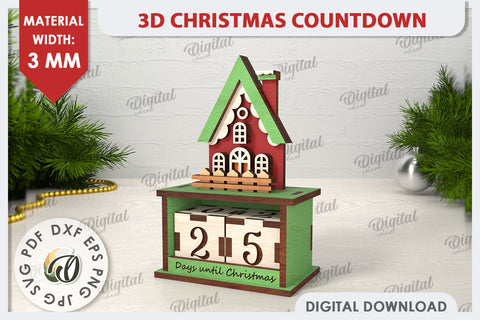 3D Christmas Countdown Laser Cut. Countdown Calendar SVG SVG Evgenyia Guschina 