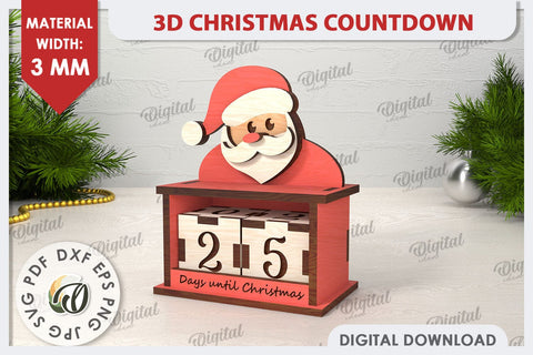 3D Christmas Countdown Laser Cut. Countdown Calendar SVG SVG Evgenyia Guschina 