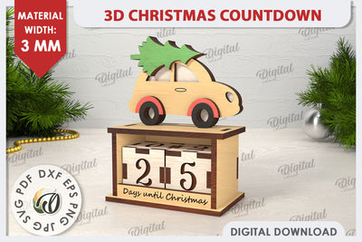 3D Christmas Countdown Laser Cut. Countdown Calendar SVG SVG Evgenyia Guschina 