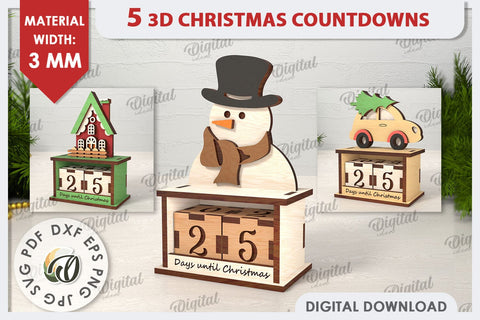 3D Christmas Countdowns LaserCut Bundle. Countdown Calendars SVG Evgenyia Guschina 