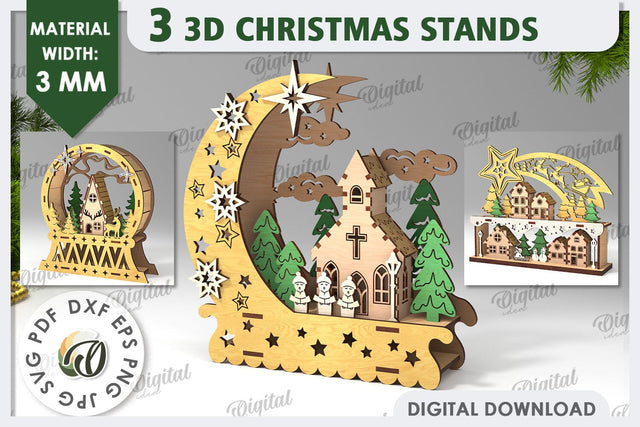 3D Christmas Decor Laser Cut Bundle. Christmas Stand SVG SVG Evgenyia Guschina 