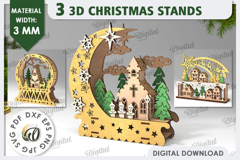 3D Christmas Decor Laser Cut Bundle. Christmas Stand SVG SVG Evgenyia Guschina 