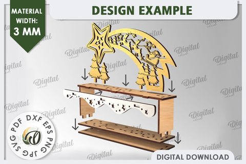 3D Christmas Decor Laser Cut Design. 3D Christmas Stand SVG SVG Evgenyia Guschina 