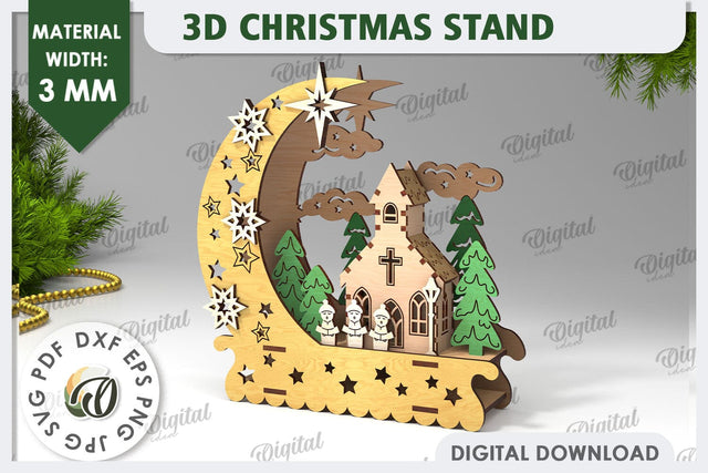 3D Christmas Decor Laser Cut Design. 3D Christmas Stand SVG SVG Evgenyia Guschina 