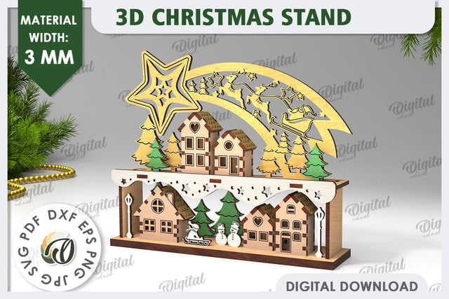 3D Christmas Decor Laser Cut Design. 3D Christmas Stand SVG SVG Evgenyia Guschina 