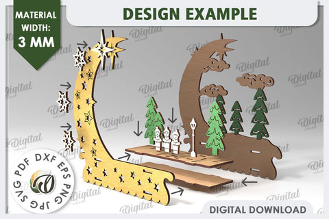 3D Christmas Decor Laser Cut Design. 3D Christmas Stand SVG SVG Evgenyia Guschina 