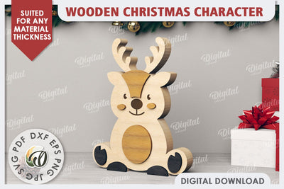 3D Christmas Deer Laser Cut. Christmas Decor SVG SVG Evgenyia Guschina 