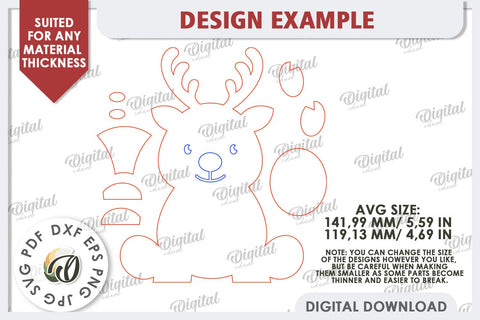 3D Christmas Deer Laser Cut. Christmas Decor SVG SVG Evgenyia Guschina 