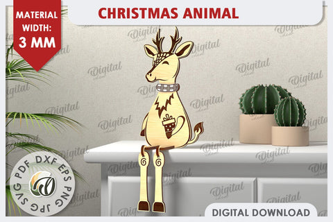 3D Christmas Deer Laser Cut Design. Christmas Decor SVG SVG Evgenyia Guschina 