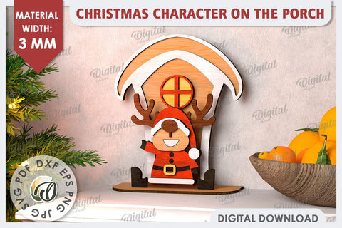 3D Christmas Deer on the Porch Laser Cut. Christmas Decor SVG Evgenyia Guschina 