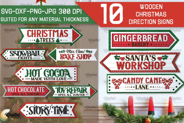 3D Christmas direction Signs Laser Cut Bundle. Xmas SVG SVG Evgenyia Guschina 