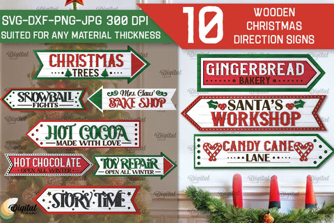 3D Christmas direction Signs Laser Cut Bundle. Xmas SVG SVG Evgenyia Guschina 