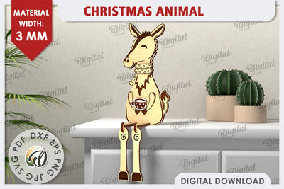 3D Christmas Donkey Laser Cut Design. Christmas Decor SVG SVG Evgenyia Guschina 