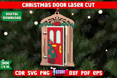 3D Christmas Door | Holiday Décor | New Year | Christmas Tree Toy | CNC File SVG The T Store Design 