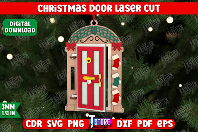 3D Christmas Door | Holiday Décor | New Year | Christmas Tree Toy | CNC File SVG The T Store Design 
