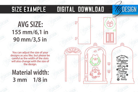 3D Christmas Doors Greeting Cards Laser Cut Bundle, Wooden Christmas Door Ornament SVG, Christmas Tree Toy Decorations, Personalized Greeting Card SVG Fly Design 