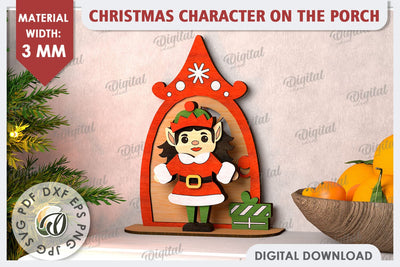 3D Christmas Elf on the Porch Laser Cut. Christmas Decor SVG SVG Evgenyia Guschina 