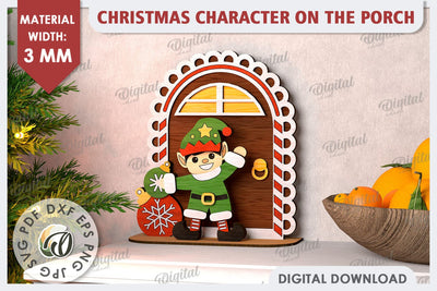 3D Christmas Elf on the Porch Laser Cut. Christmas Decor SVG SVG Evgenyia Guschina 