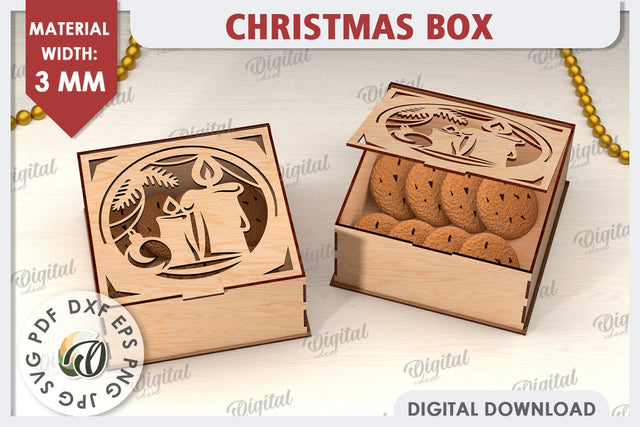 3D Christmas Gift Box Laser Cut. Christmas Candy Box SVG SVG Evgenyia Guschina 