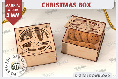 3D Christmas Gift Box Laser Cut. Christmas Candy Box SVG SVG Evgenyia Guschina 
