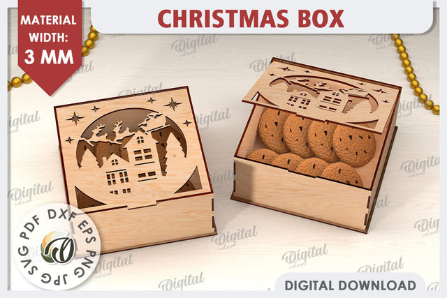 3D Christmas Gift Box Laser Cut. Christmas Candy Box SVG SVG Evgenyia Guschina 