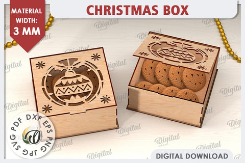 3D Christmas Gift Box Laser Cut. Christmas Candy Box SVG SVG Evgenyia Guschina 