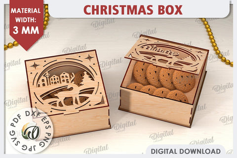 3D Christmas Gift Box Laser Cut. Christmas Candy Box SVG SVG Evgenyia Guschina 