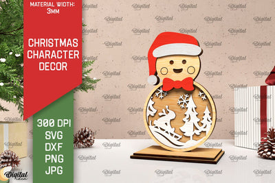 3D Christmas gingerbread man decor Laser Cut. Xmas layered SVG Evgenyia Guschina 