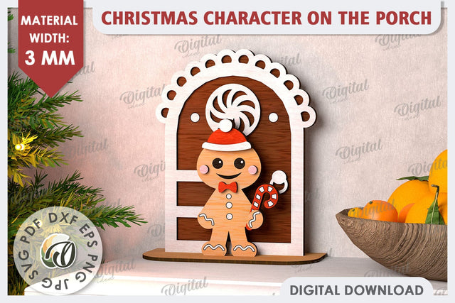 3D Christmas Gingerbread on the Porch Laser Cut. Christmas Decor SVG Evgenyia Guschina 