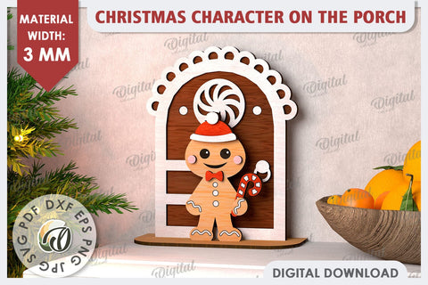 3D Christmas Gingerbread on the Porch Laser Cut. Christmas Decor SVG Evgenyia Guschina 