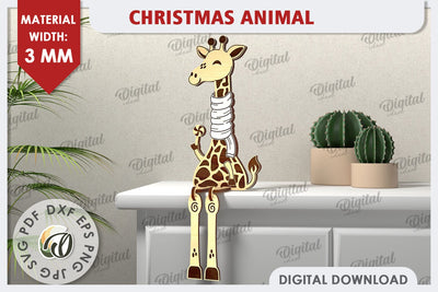 3D Christmas Giraffe Laser Cut Design. Christmas Decor SVG SVG Evgenyia Guschina 