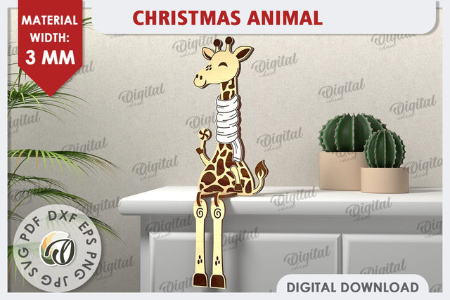 3D Christmas Giraffe Laser Cut Design. Christmas Decor SVG SVG Evgenyia Guschina 