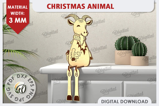 3D Christmas Goat Laser Cut Design. Christmas Decor SVG SVG Evgenyia Guschina 