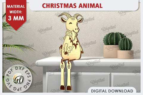 3D Christmas Goat Laser Cut Design. Christmas Decor SVG SVG Evgenyia Guschina 