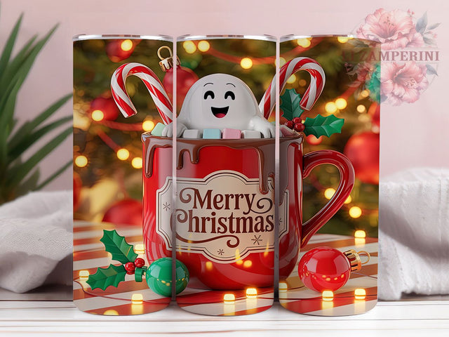3D Christmas Hot Cocoa Ghost Tumbler, Hot Chocolate Ghost Wrap, Festive Ghost Sublimation, 20oz Holiday Ghost Tumbler, Whimsical Christmas Ghost Art, Seasonal Cocoa Mug, Spooky Holiday Cup Sublimation Li Zamperini 