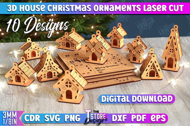 3D Christmas House Bundle | DIY | Christmas Card | Santas House | Mini House Model | CNC Files SVG The T Store Design 