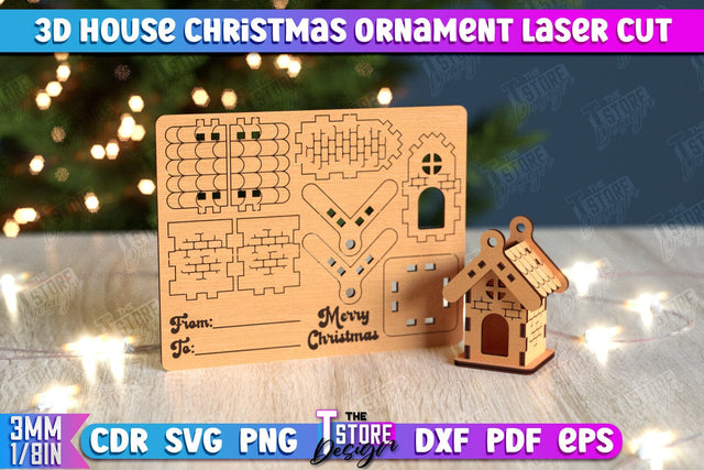 3D Christmas House | DIY | Christmas Card | Santas House | Mini House Model | CNC File SVG The T Store Design 