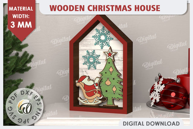 3D Christmas House Laser Cut. Christmas Decor SVG SVG Evgenyia Guschina 