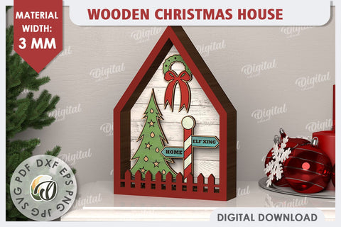 3D Christmas House Laser Cut. Christmas Decor SVG SVG Evgenyia Guschina 