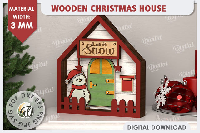 3D Christmas House Laser Cut. Christmas Decor SVG SVG Evgenyia Guschina 