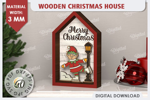 3D Christmas House Laser Cut. Christmas Decor SVG SVG Evgenyia Guschina 