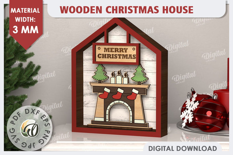 3D Christmas House Laser Cut. Christmas Decor SVG SVG Evgenyia Guschina 