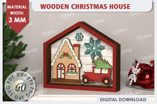 3D Christmas House Laser Cut. Christmas Decor SVG SVG Evgenyia Guschina 