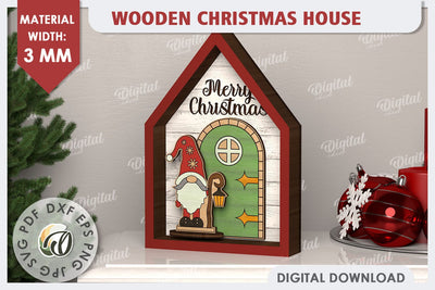 3D Christmas House Laser Cut. Christmas Decor SVG SVG Evgenyia Guschina 