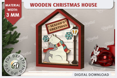3D Christmas House Laser Cut. Christmas Decor SVG SVG Evgenyia Guschina 